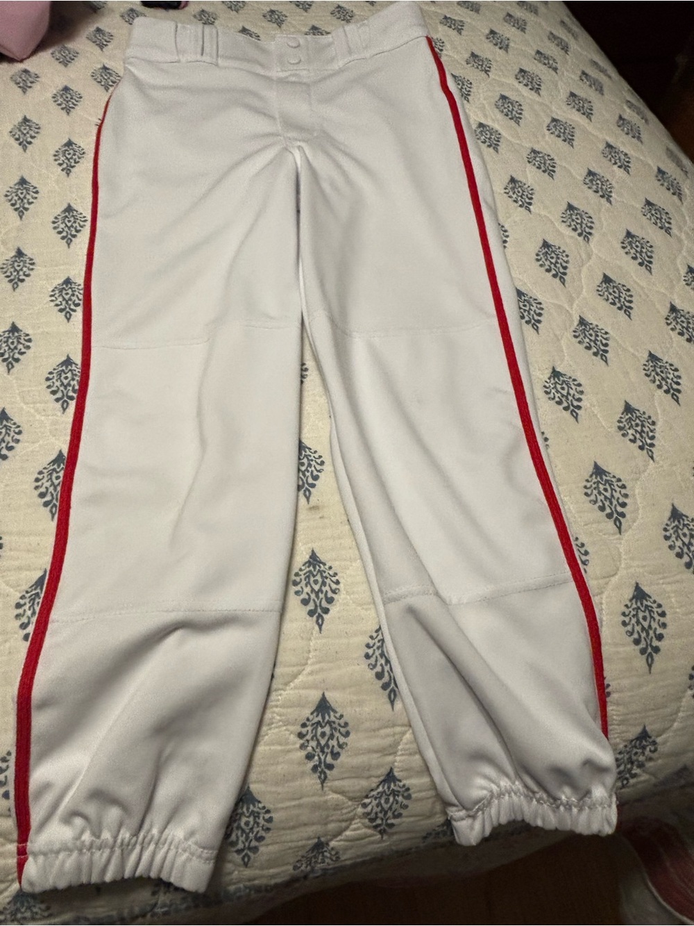 Kids White Athletic Joggers with Red Side Stripe